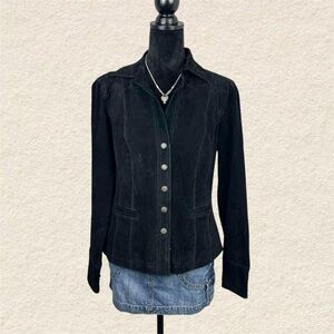 Black LAL Leather Snap Up Jacket